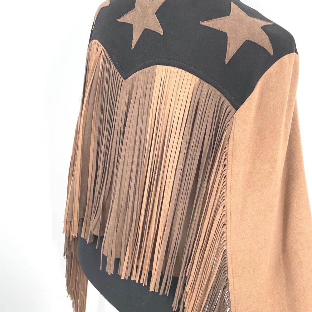 Vocal Fringe Jacket Womens Medium Brown Faux Suede Western Star Boho Festival - Picture 9 of 16